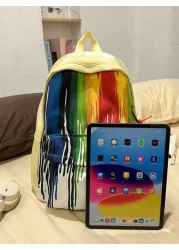 1pc New Fashion Versatile Contrast Color Graffiti Student Backpack Waterproof Nylon Large Capacity Outdoor Schoolbag No Pendant