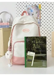 1 قطعة حقيبة ظهر طلابية ذات لونين بتصميم كاجوال جديد، مصنوعة من النايلون مقاوم للماء وذات سعة كبيرة، حقيبة مدر