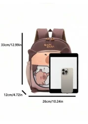 قطعة واحدة من قماش الأكسفورد بسحاب، حقيبة ظهر برسوم كرتونية طريفة لحيوان الكابيبارا، خفيفة الوزن وتحمي العمو