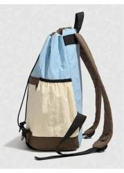 1pc New Fashionable High End Contrast Color Student Backpack Lightweight Backpack For Outdoor Sports And Casual Water Resistant Nylon