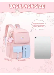 1PC Girls Backpack With Unicorn Keychain Lightweight Macaron Color School Bookbag Simple Polyester Travel Daypack For School Outdoor Ideal Birthday Gift Back To School Essential