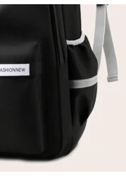 Bear Charm Decoration Large Capacity Casual Fashion Backpack Solid Color School Bag Large Capacity Zipper Simple School Bag Cute Student School Bag Suitable For Girls Daily School And Outing Use