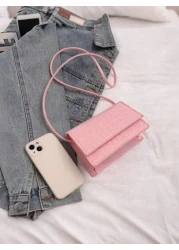 1 Pc Solid Color Crocodile Embossed Mini Crossbody Bag SpringSummer Square Bag Magnetic Flip Purse Perfect For Children Girls Students For Daily Use Outings Shopping