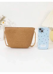 حقيبة قش جديدة للبنات، خفيفة الوزن وعصرية، مناسبة للشاطئ والسفر والتسوق، مزينة بأزهار وردية جميلة، حقيبة هات