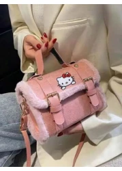 Sanrio حقيبة بخيار العنق مبطنة بالشراب من هالو كيتي صوف جديدة, حقيبة يد مطورة ذات نسيج فريد للتخزين