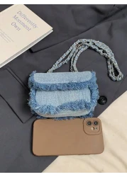 Frayed Chain Strap Shoulder Crossbody Mini Square Bag For Girls Retro Style