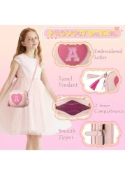 Heart Purse Little Girl Purse Birthday Gifts Cute Leather Toddler Purse Small Crossbody Bag With Tassel Personalized Initial Letter Bag Novelty Wallets For 2 10 Year Old Girl Children s Gifts Birthday