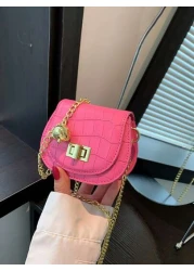 1pc New Cute Girl Niche High End Pu Mini Crossbody Bag And Fashionable New Bag Fresh And Dopamine Color Matching Youthful Girl Style Can Be Carried By Hand Or Across The Body Metal Chain Casual And Fa