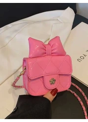 1 قطعة حقيبة جسم عبر للفتيات من مادة البولي يوريثان بشكل ماس ذات لون أحادي، حزام كتف من سلسلة معدنية، إقفال مغن