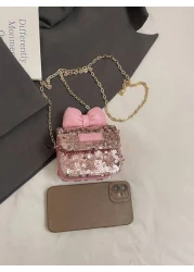 حقيبة كتف صغيرة رائعة ذات شريط لامع على شكل ربطة ، حقيبة كاجوال للخروج الجديدة للصيف