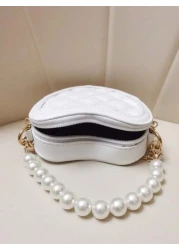 New Embroidered Heart Shaped Small Bag For Girls Fashionable Pearl Handbag For Little Princess