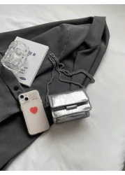 Pu Material Solid Color Metallic Mini Kids Crossbody Bag With Chain Strap