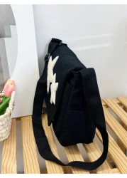 حقيبة كروس من النايلون مطبوعة بنجمة واحدة للمراهقات مع غطاء قلاب وحقيبة حمل ذات سعة كبيرة