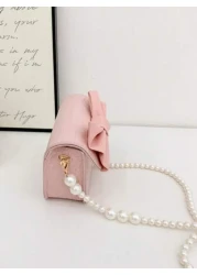 1pc Fashionable Pearl Chain Strap Mini Sling Bag With Bow Design Spring Summer