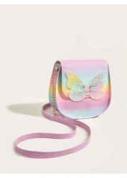 حقيبة كروس بادي من جلد البولي يوريثان بزخارف براقة بتصميم فراشة وألوان نمط المرقط، مناسبة للاستخدام اليومي