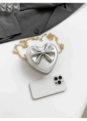 1 Piece Of Bow Pu Love Chain Bag For Girls Zipper Closure Shoulder Messenger Bag Fashionable And Versatile Candy Colored Mini Bag Lipstick Coin Purse Suitable For Daily Use