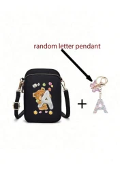 1pc Stylish And Simple Straddle Walk Mini Bag Bear Ko U Wood Printed Coin Wallet With Mobile Phone Pocket Casual Trip Back To School Gift