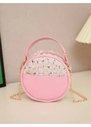 1pc Kids Girls Floral Cute One Shoulder Backpack With Zipper Closure Mini Round Crossbody Bag