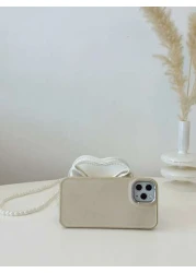 PU Leather Bow Decor Child s Single Shoulder Bag With Pearl Strap Princess Heart Shaped Small Crossbody Purse