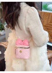 1 Pc New Cute Mini Bow Decorated Diagonal Strapped Bag For Girls Zipper Closure Pu Material Lightweight Perfect For Daily Outings Outdoor Activities Shopping And Festive Gifts