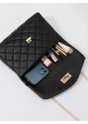 New Children Embroidery Thread Mini Black White Fashionable Simple Crossbody Bag Popular Among Teenage Girls Suitable For Shopping Holding Phone And Cosmetics