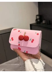Fresh Cherry Print Mini Small Bag Foreign New Summer Cute Sweet Mini Lipstick Bag Chain Crossbody Headphone Bag Shoulder Bag Korean Fashion Crossbody Bag