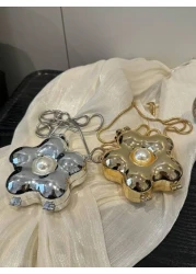 1 Pc New Model Girl s Metal Material Mini Solid Color Flower Shaped Crossbody Bag Buckle Closure Metal Chain Shoulder Strap Exquisite And Fashionable Convenient And Compact Suitable For Daily Travel A