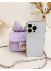 قطعة واحدة محفظة عملة مزينة بالفيونكة للأطفال، حقيبة صغيرة مطرزة بشكل معين مع سلسلة، حقيبة كروس بودي أنيقة لل