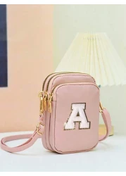 1pc Leisure And Fashion Crossbody Walking Bag With Mobile Phone Cloth Bag Vertical Coin Purse For Girl Travel Back To School Gifts Alphabet Diy Handmade Bag