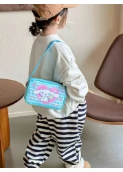Sanrio قطعة واحدة حقيبة كتف صليب صغيرة للبنات بتصميم Kuromi وCinnamoroll من جلد البولي يوريثان، حقيبة مربعة للأطفال