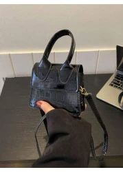 قطعة واحدة حقيبة الكتف المربعة الصغيرة ذات موحد اللون بنقشة تمساح على الطراز الغربي ذات طابع شخصي عصري، مناسب