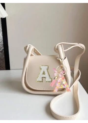 Casual And Versatile Minimalist Crossbody Bag Paired With Letter Pendant Pink Sequin Butterfly Tassel Resin Drip Oil Letter Keychain Backpack Decoration Solid Color Diy Letter Pu Material Girl s Cross
