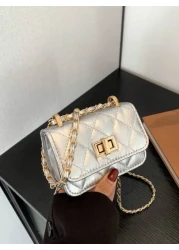 1PC New Mini Square Bag Girl Handbag Diamond Pattern Stitching Shoulder Bag Woven Chain Bag Flip Small Bag Cute Diagonal Cross Body Bag Accessories Bag