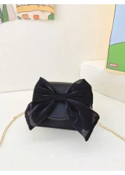 Solid Color Bow Knot Children s Shoulder Bag Mini Pu Bag With Bow Decoration And Chain Strap Cute Girl Purse For Outdoor Activities And Compartments
