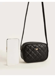 1pc Girls Black Pu Plaid Stitching Fashionable Square Shape Crossbody Bag For Everyday Use