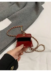 1pc Fashion Versatile Necklace Bag For Girls Solid Color Camellia Mini Crossbody Bag Quilted Embroidery Earbud Case