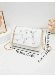 1pc Embroidered Crossbody Bag For Girls Floral Embroidery Shoulder Bag Coin Purse Chain Minimalist Crossbody Bag Suitable For Daily Use Gatherings Gift Giving An Ideal Gift Choice