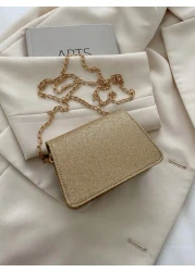 1pc Solid Color Pu Flap Closure Shiny Fashion Chain Crossbody Bag Suitable For Daily Use In Spring And Summer