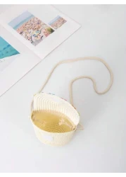 A Mini Children s Straw Bag Flap Bag Crossbody Bag Shoulder Bag Beach Bag Embroidered Applique Bag