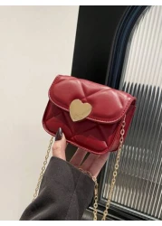 1pc Pu Magnetic Buckle Fashionable And Simple Love Lock Candy Color Diamond Pattern Shoulder Messenger Bag Mini Bag Niche Design Play Comfortable Chain Shoulder Strap Smooth And Versatile Not Picky Su