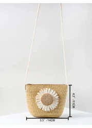 حقيبة قش مزخرف بزهر بنات