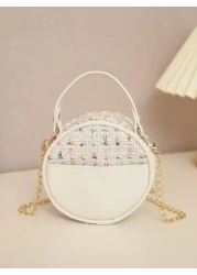 حقيبة كروس صغيرة مزينة بالأزهار لفتيات، ذات إغلاق سحاب دائرية، مناسبة للخروجات