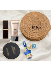 حقيبة صغيرة مستديرة بني اللون 12 سم، أساسيات الشاطئ، أساسيات الصيف لحقائب النساء للعطلات والأجازات، حقيبة قش،