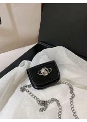One Piece Mini Pu Flip Crossbody Bag Stylish And Simple Design Fashionable And Personalized Celebrity Decoration Planet Printed Mini Lipstick With Chain Bag Mini Wallet Crossbody Waist Bag Chain Decor