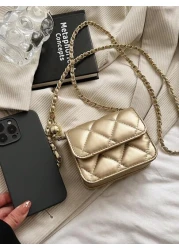 Spring And Summer Simple And Versatile High End Texture Rhinestone Embroidered Gold Ball Chain Strap Can Be Worn Over Shoulder Armpit Mini Bag