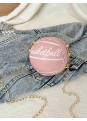 Mini Kids Shoulder Bag Unisex Basketball Patterned Crossbody Bag With Chain Strap Cute And Versatile Bag For Baby Outings