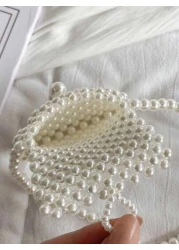 حقيبة خصر زهرية مزينة بالخرز المستدير المزيف