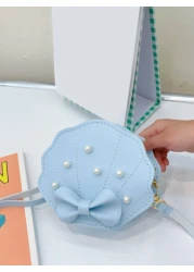 Girls Faux Pearl Bow Decor Dome Bag Mini Blue