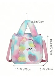 1pc Cartoon Plush Shoulder Bag Cute Unicorn Girls Crossbody Bag Tie Dye Gradient Color Plush Unicorn Style Handbag With Zipper Closure For Girls Simple Style Suitable For Trips Study Shopping Comes Wi