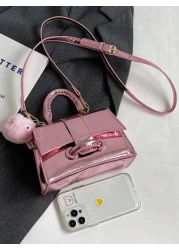 Solid Color Pu Leather Mini Children s Handbag With Metallic Texture